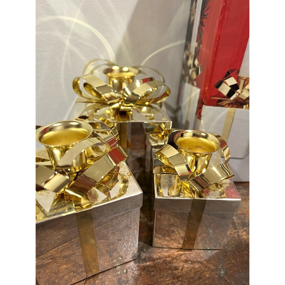 Studio Nova Gift Box Taper Candle Holder Set Metal Gold Silver Christmas 3pc